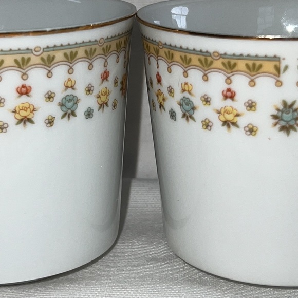 Garden Bouquet fine china set of 2 coffee cup glasses pre loved floral gold trim - Picture 7 of 11